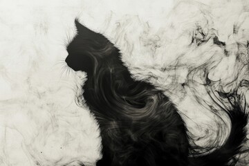 Mysterious silhouette of a feline in swirling smoke art