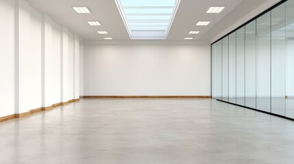 Obraz premium Spacious modern interior with large windows and polished concrete floor.