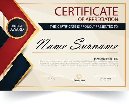 Elegant certificate of appreciation award with red blue and gold accents