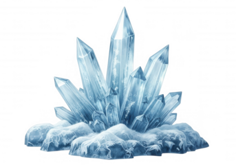 Icy crystal cluster on dark background isolated on a transparent background