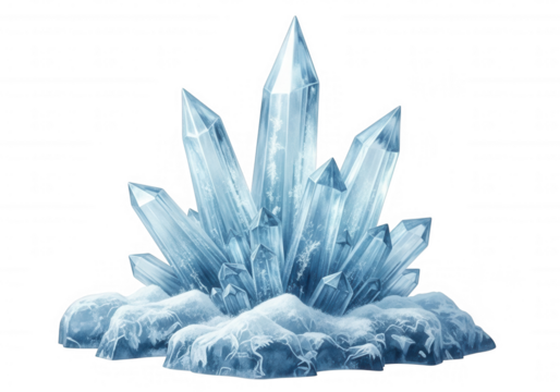 Icy crystal cluster on dark background isolated on a transparent background