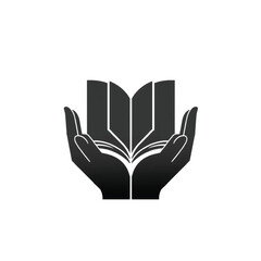 Open book held by cupped hands silhouette vector