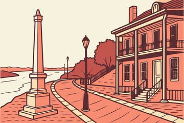 Obraz premium Vicksburg Historic District in Mississippi, red-brick riverfront streets with Civil War monuments and old facades