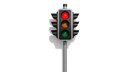 Modern traffic light signals red stop, amber caution, and green go, symbolizing control and direction