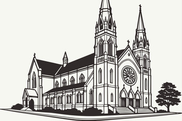Fototapeta premium Sweetest Heart of Mary Catholic Church in Detroit, Michigan, towering twin spires with ornate Gothic facade
