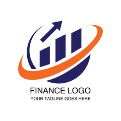Finance Logo with Globe Bar Chart and Upward Arrow Design