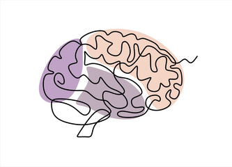 Abstract Brain Illustration with Colorful Sections. line icon-continuous line drawing. Editable stroke. 