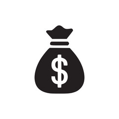 A dark blue bag of money with a dollar sign in the center on a white background simple illustration