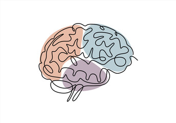 Abstract Brain Illustration with Colorful Sections. line icon-continuous line drawing. Editable stroke. 
