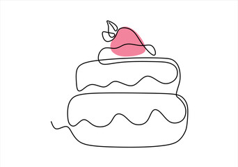 Simple Line Art Cake with Strawberry Topping. line icon-continuous line drawing. Editable stroke. 
