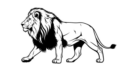 Majestic lion walks with powerful stride, embodying strength and regal presence