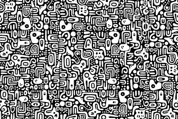 seamless pattern white black doodle background