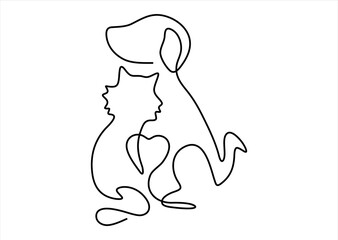 Dog and Cat Together. line icon-continuous line drawing. Editable stroke. 
