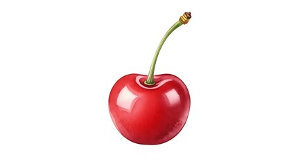 Vibrant ripe cherry with a fresh green stem, perfect for healthy eating and summer recipes