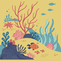 Colorful fish swimming through vibrant decorative coral in an aquarium