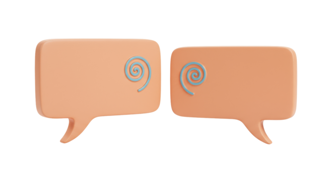 Two peach speech bubbles with blue swirl isolated on transparent PNG, communication and conversation concept