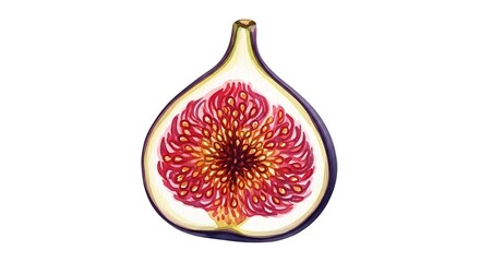 Vibrant cross section of a ripe fig bursting with juicy seeds and rich color