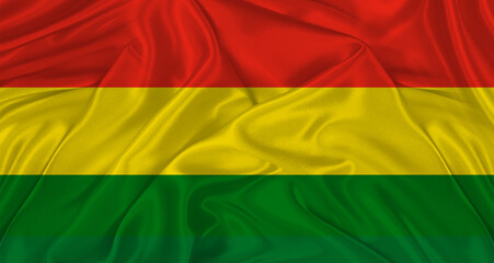 Flag of Bolivia with cloth texture. Close up of Bolivia flag waving