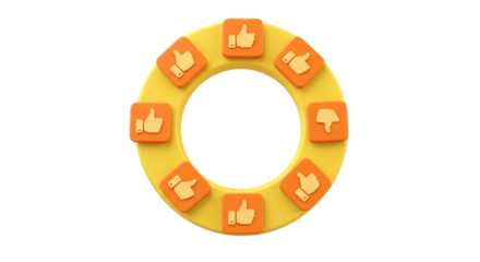 Yellow ring with thumbs up and down icons isolated PNG, social media feedback symbols for rating and user experience design