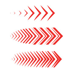 Fototapeta premium Three sets of stylized red arrows indicating forward motion and progression.