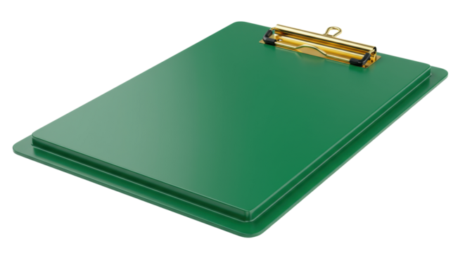 Green clipboard isolated on white, office supply for taking notes and organizing documents PNG
