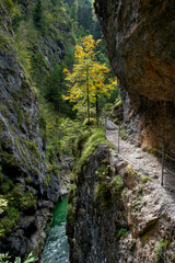 Spectacular Hiking Trail Triftsteig Through Canyon Tiefenbachklamm With Brandenburger Ache In Tyrol, Austria