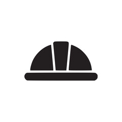 A simple dark blue construction helmet icon isolated on a clean white background in a flat style