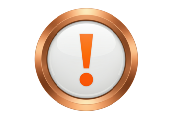 Orange exclamation mark in a round button isolated on transparent background, attention sign PNG