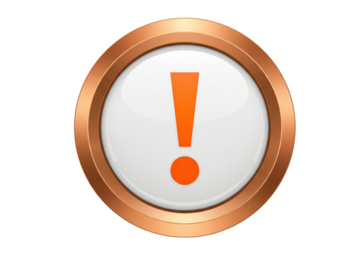 Orange exclamation mark in a round button isolated on transparent background, attention sign PNG
