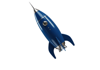 Blue retro rocket ship isolated PNG, vintage space vehicle for science fiction and design use