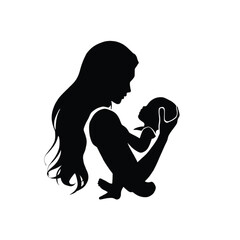 Black silhouette of mother holding newborn baby vector