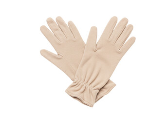 Pair of beige gloves isolated on transparent background, elegant handwear for women PNG