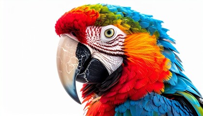 Close-up of a Blue-and-Yellow Macaw with vibrant blue wings, yellow chest, green crown, and black-and-white facial markings&mdash;tropical, vivid, and richly detailed.