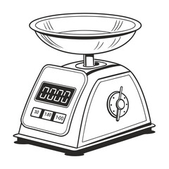 Black and white vector illustration of a digital kitchen scale