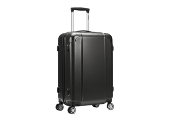 Black hard shell suitcase isolated on white, luggage for travel and business trips