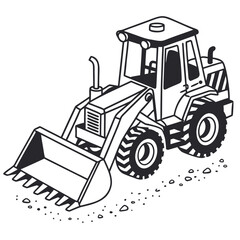 Fototapeta premium Black and white vector illustration of a front loader tractor