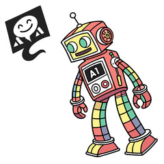 Cheerful robot with A I symbol and speech bubble artificial intelligence