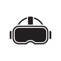 A simple dark blue virtual reality headset icon isolated on a clean white background in a flat style