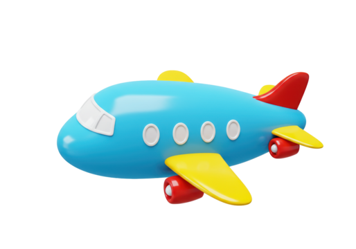 Cartoon airplane PNG isolated on transparent background, blue toy plane with yellow wings