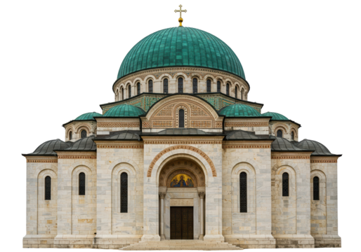 Serbian Orthodox Church of Saint George isolated on transparent background, religious architecture building