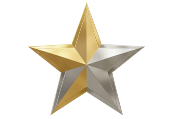 Gold and silver star isolated on transparent background, award symbol PNG