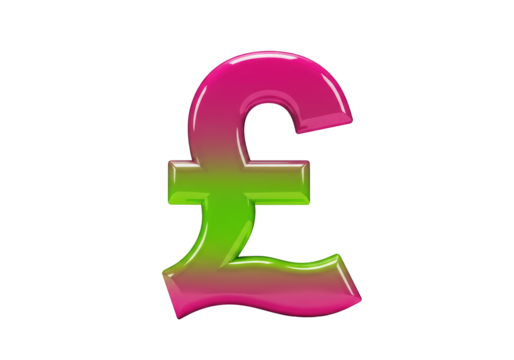 Shiny pound sterling currency symbol isolated PNG, gradient pink and green money sign