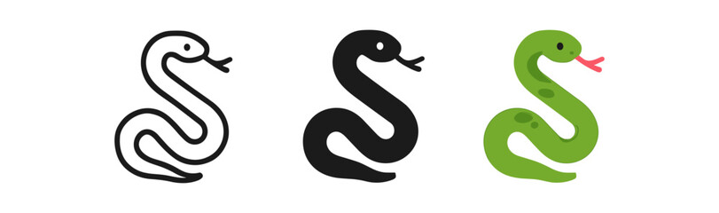 Obraz premium Playful snake icons in linear, solid, and colorful styles