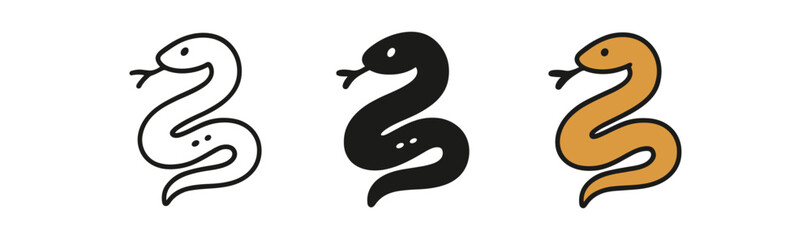Fototapeta premium Minimalist snake icons set in monochrome and color variations