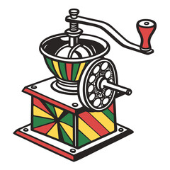 Colorful vintage coffee grinder illustration isolated on white