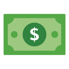 Vector art of a vibrant green dollar bill with a bold white dollar sign in the center, , symbolizing wealth, finance, and economic prosperity in a simple design
