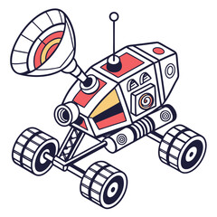 Futuristic rover with dish antenna and colorful accents