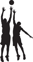 Dynamic Basketball Players Jump Ball Silhouette in Action
