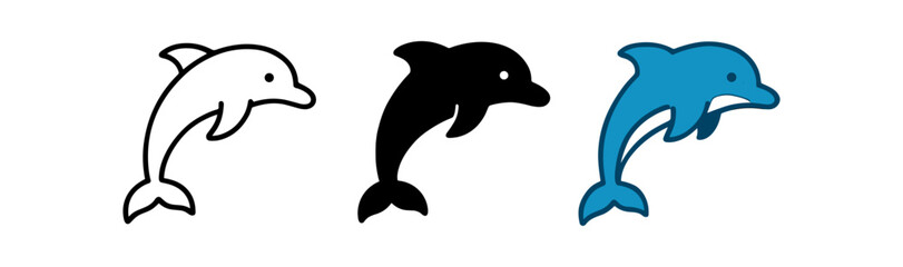 Fototapeta premium Minimalist dolphin designs: outline, silhouette, and colorful style variations