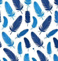 Blue Feather Pattern on White Background